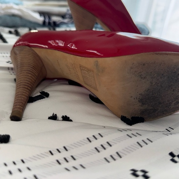 Miu Miu Red Peep Toe Heels with Glossy Finish - Picture 8 of 8